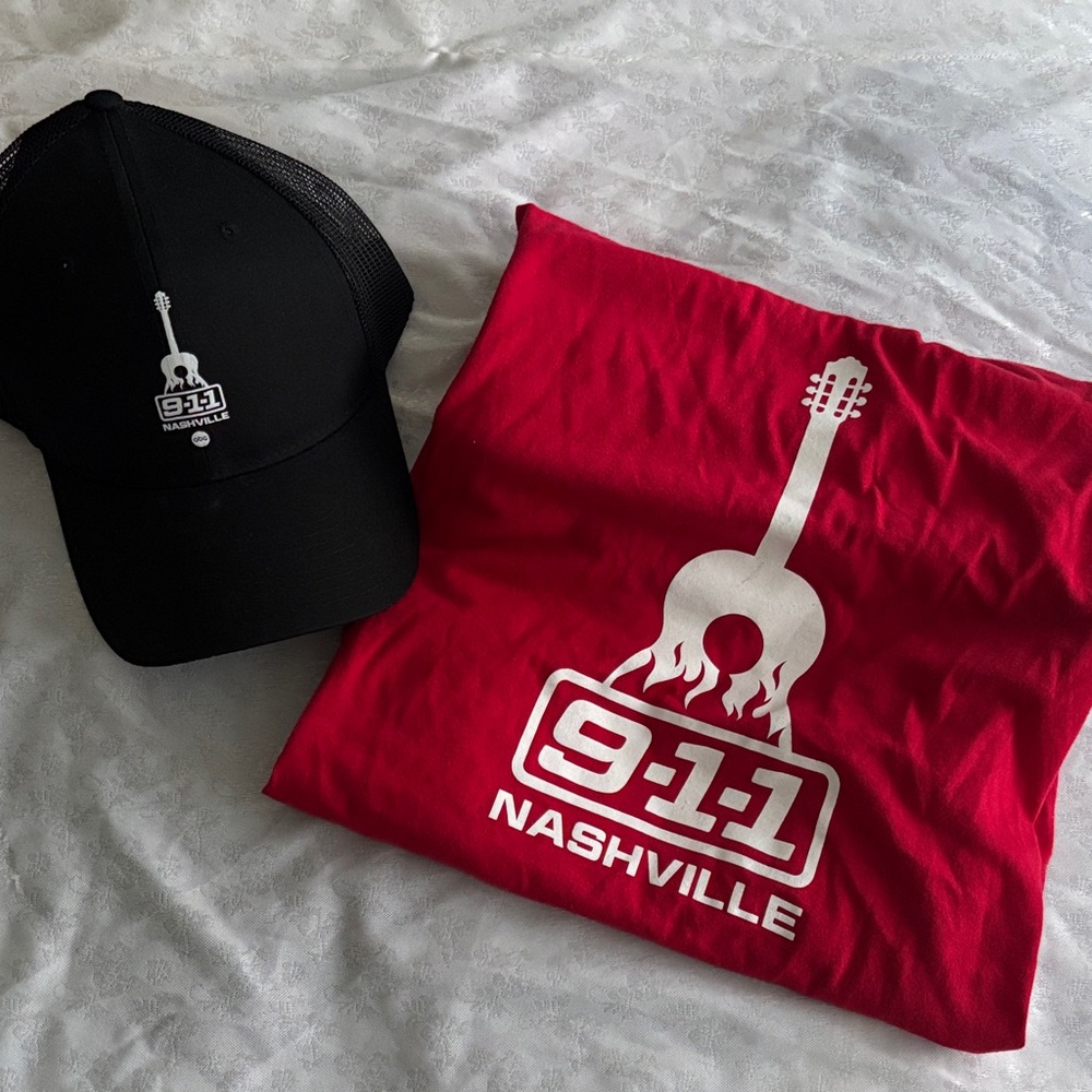 Red 9-1-1 Nashville T-Shirt and Black Cap Set